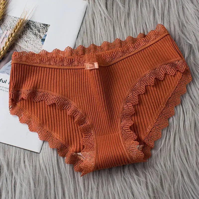 4 Pcs Lace Wavy Trim Bikini Panties – Comfy & Breathable Elastic, Women's Lingerie & Underwear Set LumeaWomen