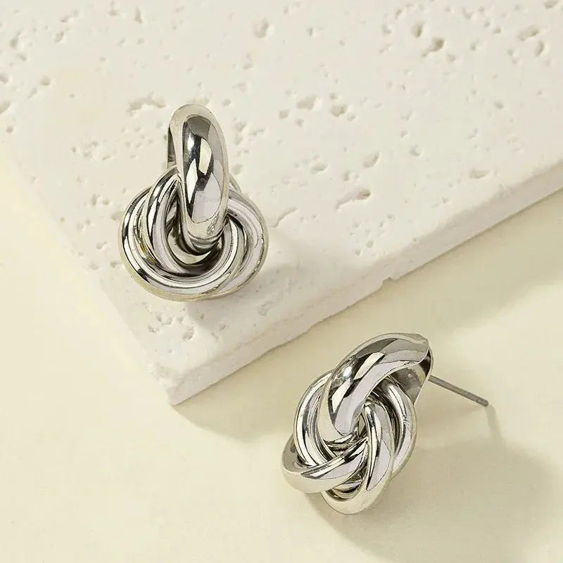 Trendy Gold & Silver Knot Hoop Earrings LumeaWomen