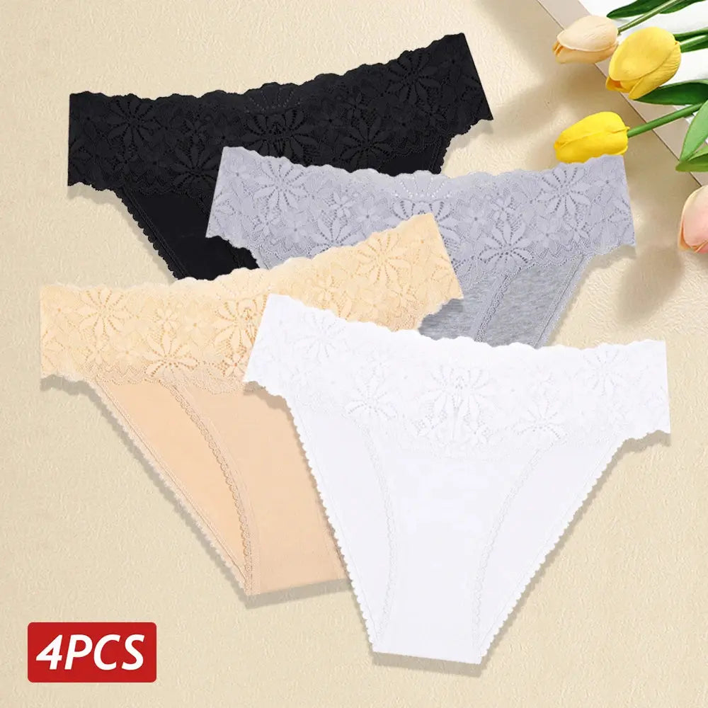 Lace Panties Women Cotton Briefs Female Comfortable Underwear 4PCS/Set Elstice Solid Color Panties Female Low Rise Lingerie LumeaWomen