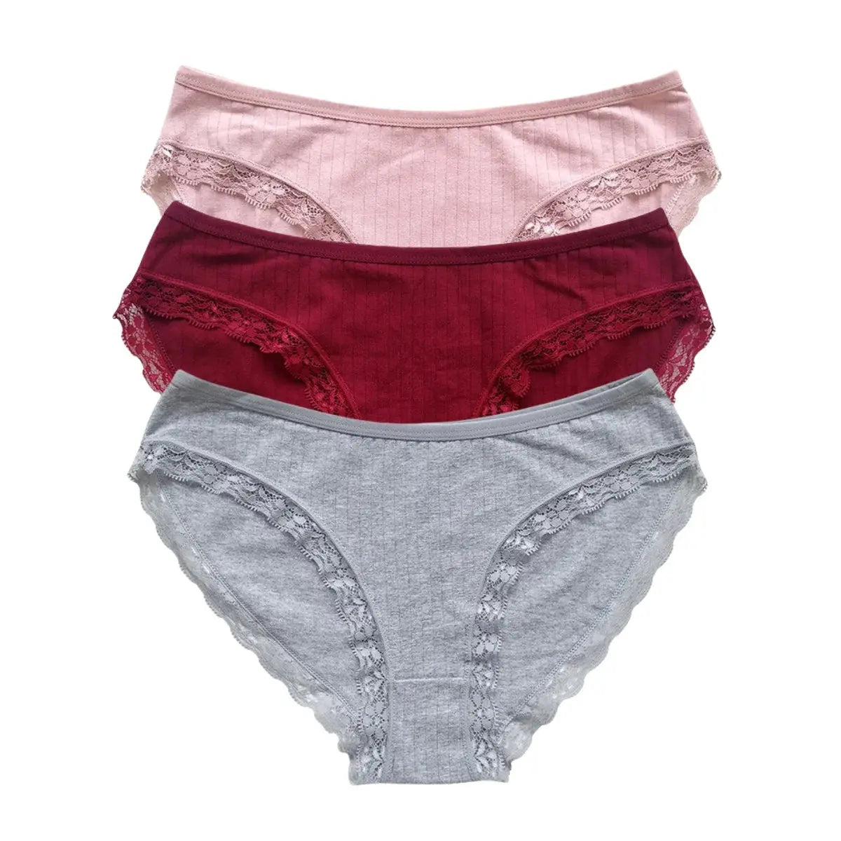 3Pcs/Set Cotton Lace Panties for Women – Soft Solid Color Briefs, M-XL, Underwear LumeaWomen