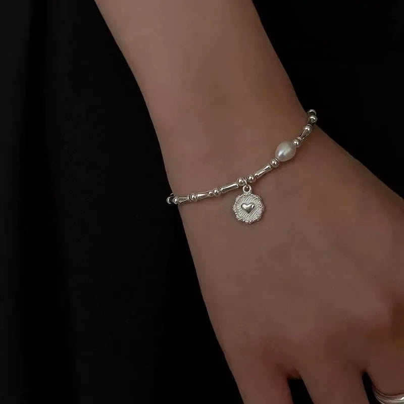925 Sterling Silver Pearl Bracelet – Elegant Knotted Bead Charm Jewelry for Women LumeaWomen