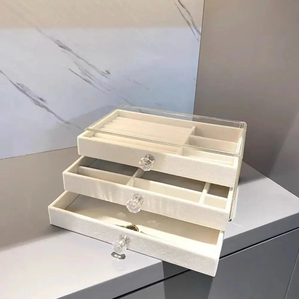 Elegant Three-Layer Flannel Jewelry Box with Drawers - Ideal Storage for Necklaces, Earrings, and Rings LumeaWomen
