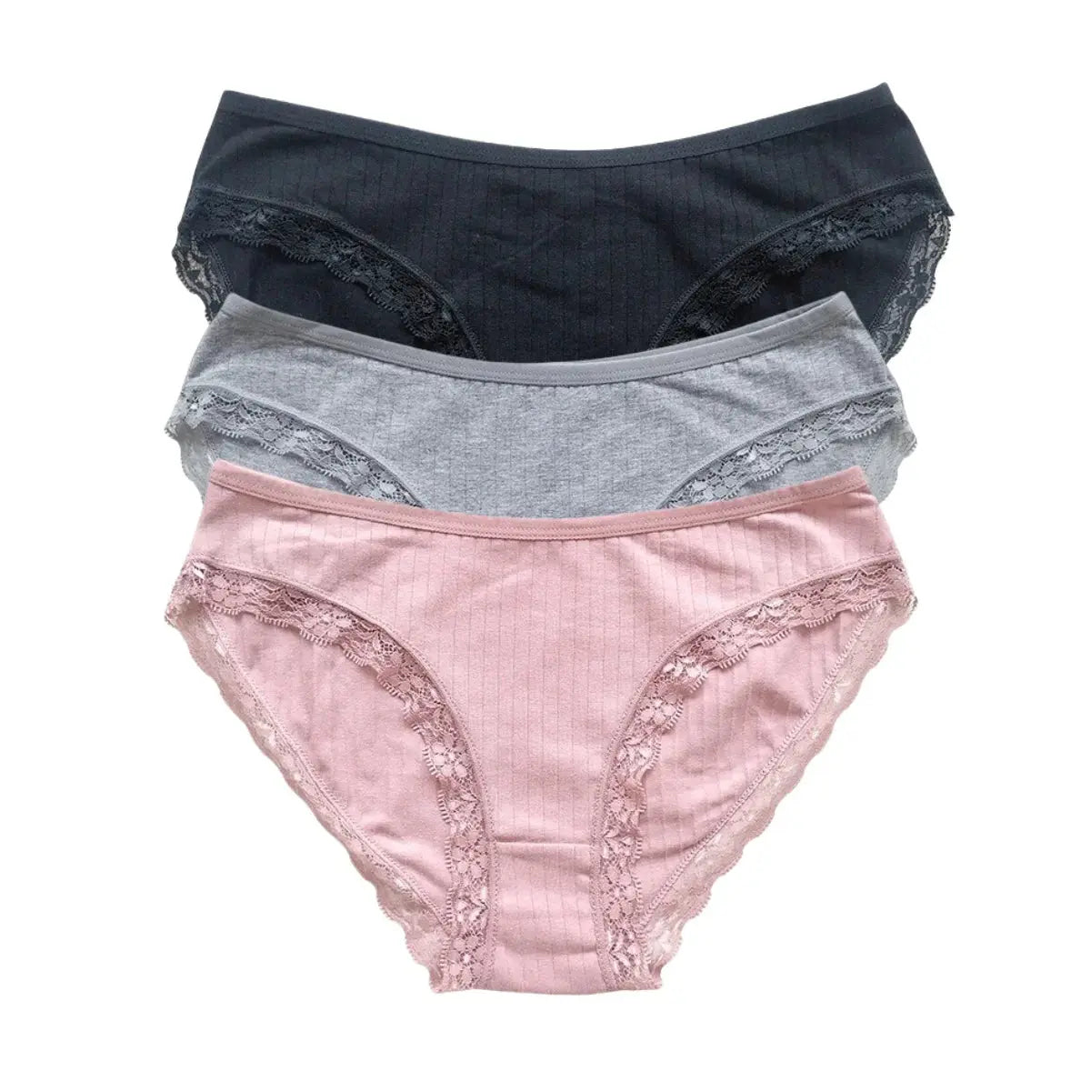 3Pcs/Set Cotton Lace Panties for Women – Soft Solid Color Briefs, M-XL, Underwear LumeaWomen