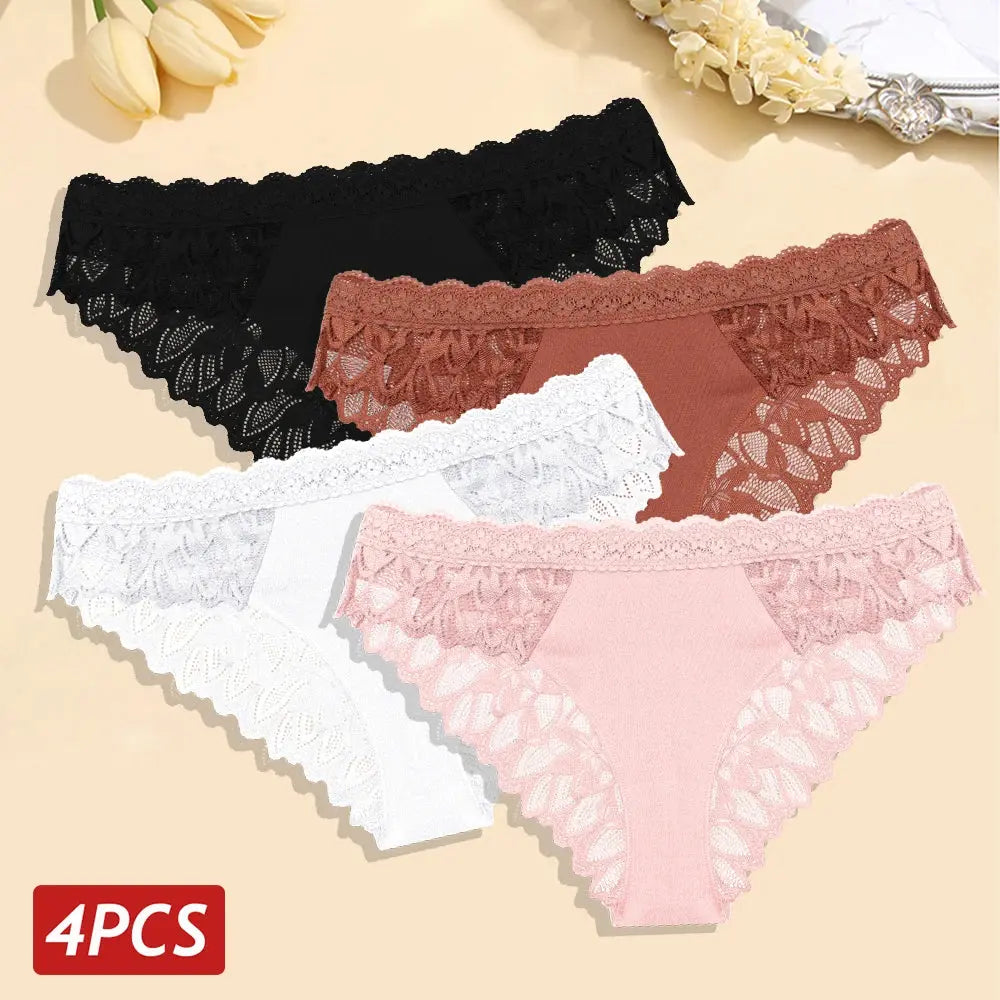 4PCS/Set Floral Lace Panties – Women's Breathable Low Rise Briefs, Soft Solid Color Underwear & Lingerie LumeaWomen