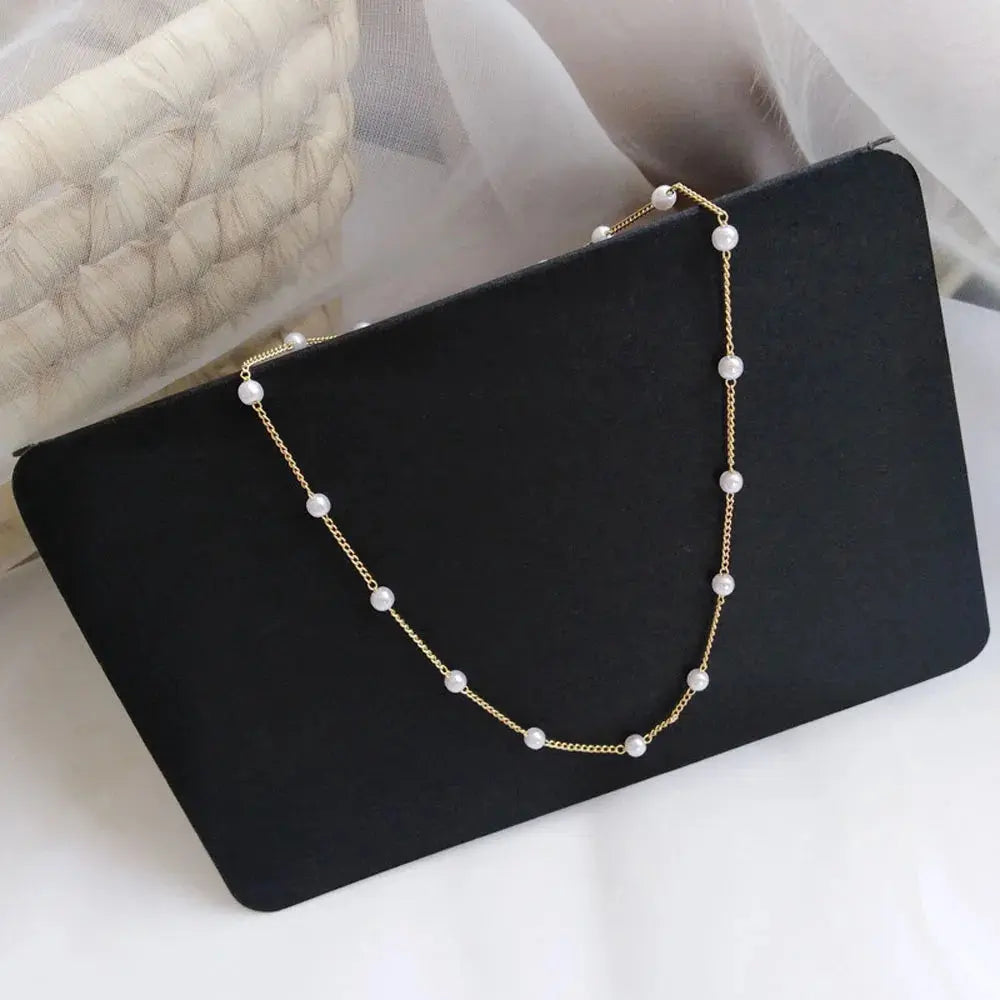 Kpop Pearl & Lace Beaded Choker Necklace LumeaWomen