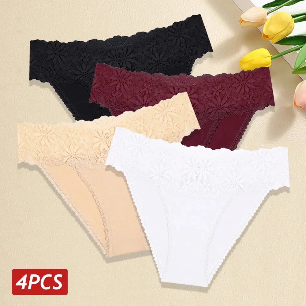 Lace Panties Women Cotton Briefs Female Comfortable Underwear 4PCS/Set Elstice Solid Color Panties Female Low Rise Lingerie LumeaWomen