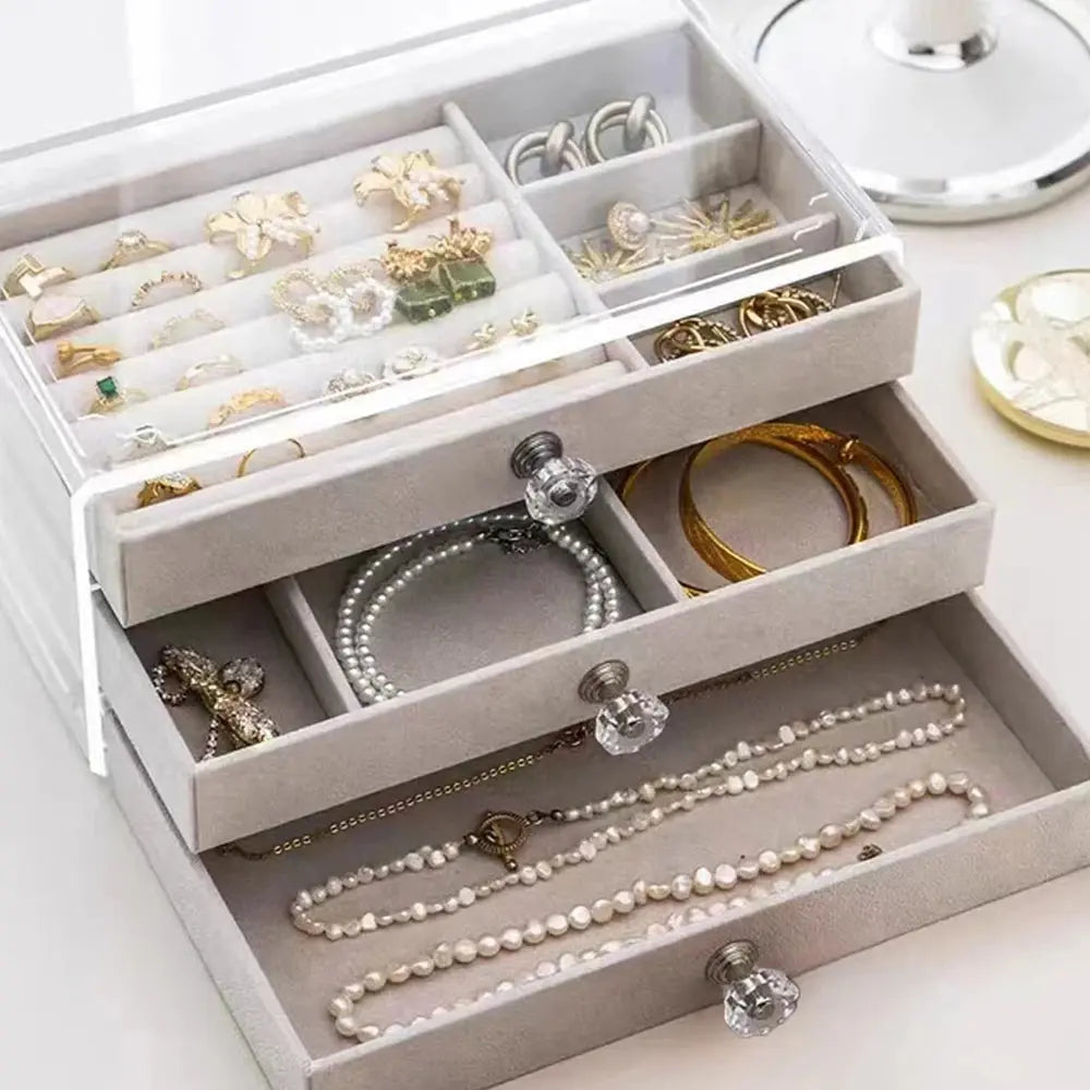 Elegant Three-Layer Flannel Jewelry Box with Drawers - Ideal Storage for Necklaces, Earrings, and Rings LumeaWomen