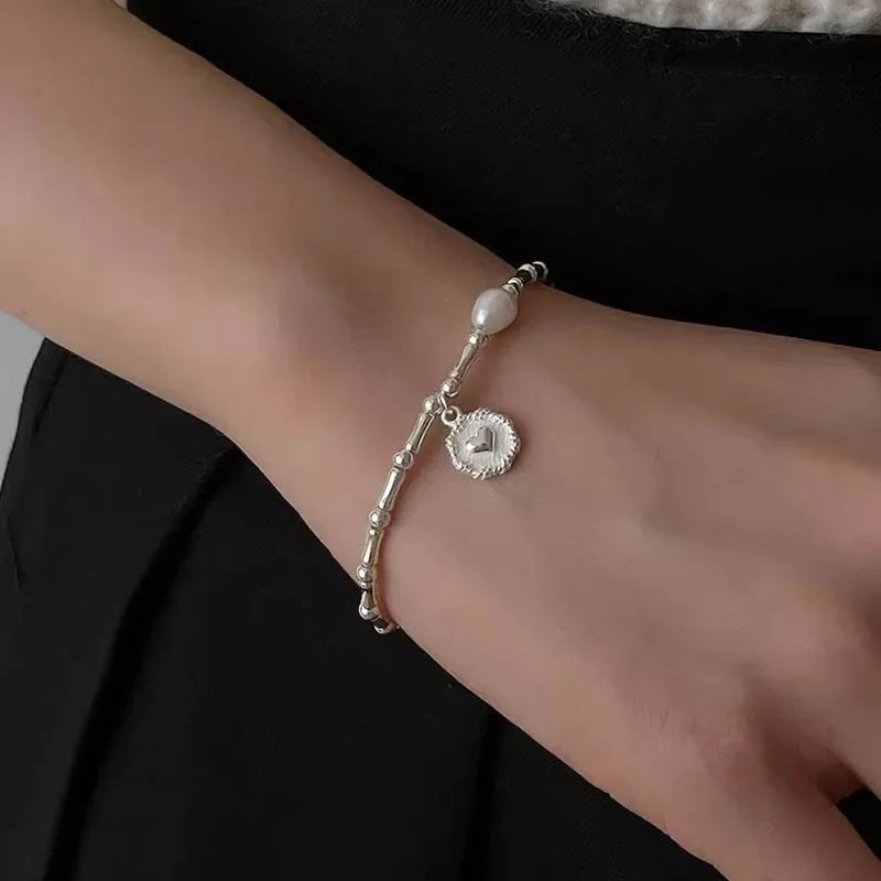 925 Sterling Silver Pearl Bracelet – Elegant Knotted Bead Charm Jewelry for Women LumeaWomen