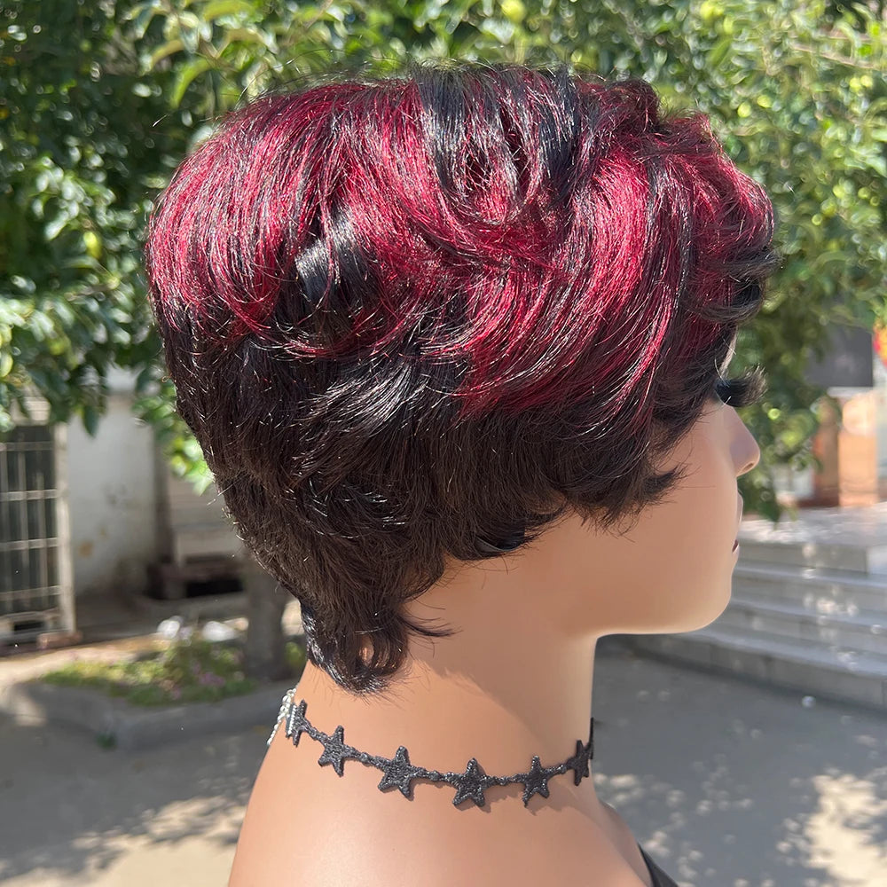 Machine Made Pixie Cut Wig - Human Hair Short Wig with Bangs for Black Women LumeaWomen
