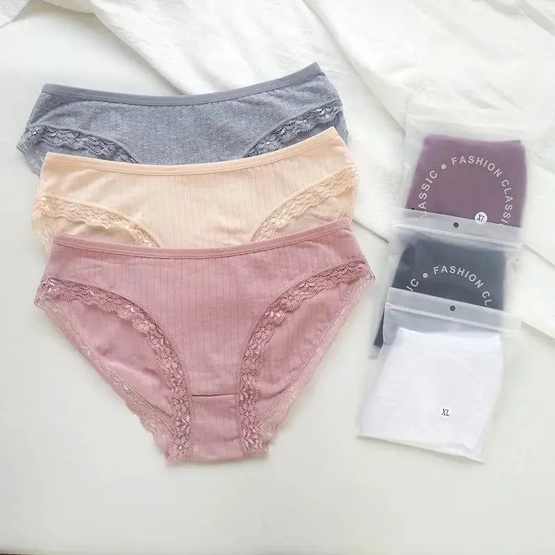 3Pcs/Set Cotton Lace Panties for Women – Soft Solid Color Briefs, M-XL, Underwear LumeaWomen