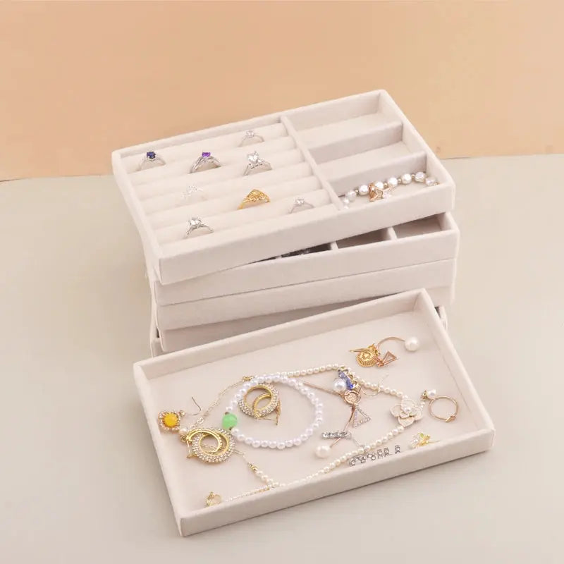 Stackable Velvet Jewelry Tray - Practical Beige Storage Drawer for Rings and Earrings LumeaWomen