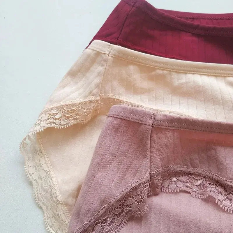 3Pcs/Set Cotton Lace Panties for Women – Soft Solid Color Briefs, M-XL, Underwear LumeaWomen