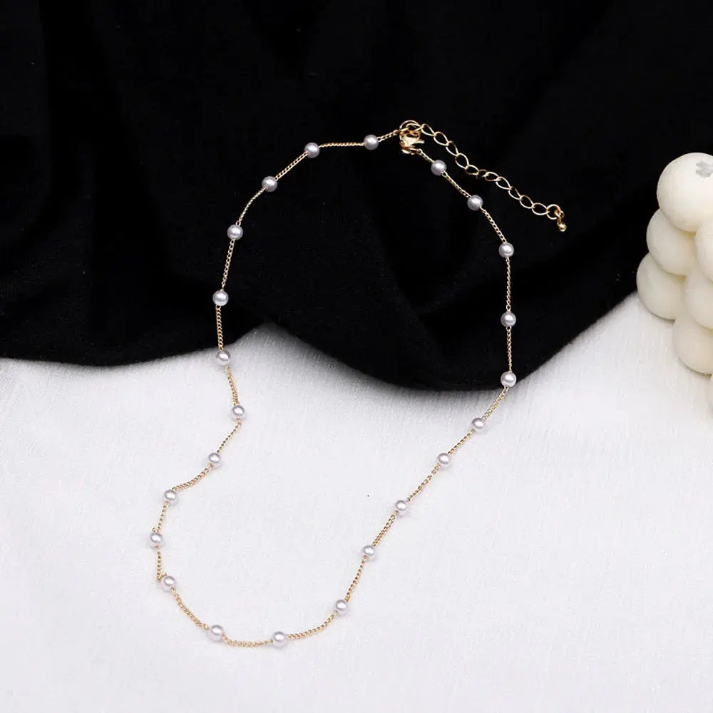 Kpop Pearl & Lace Beaded Choker Necklace LumeaWomen