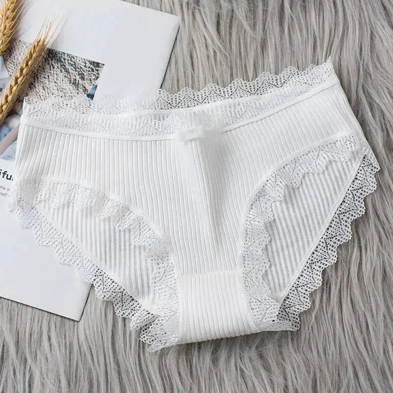 4 Pcs Lace Wavy Trim Bikini Panties – Comfy & Breathable Elastic, Women's Lingerie & Underwear Set LumeaWomen