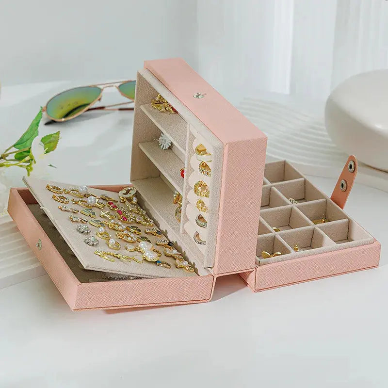 Large Capacity PU Leather Jewelry Storage Box - Portable Travel Organizer for Necklaces, Earrings, Rings & More, Dustproof LumeaWomen