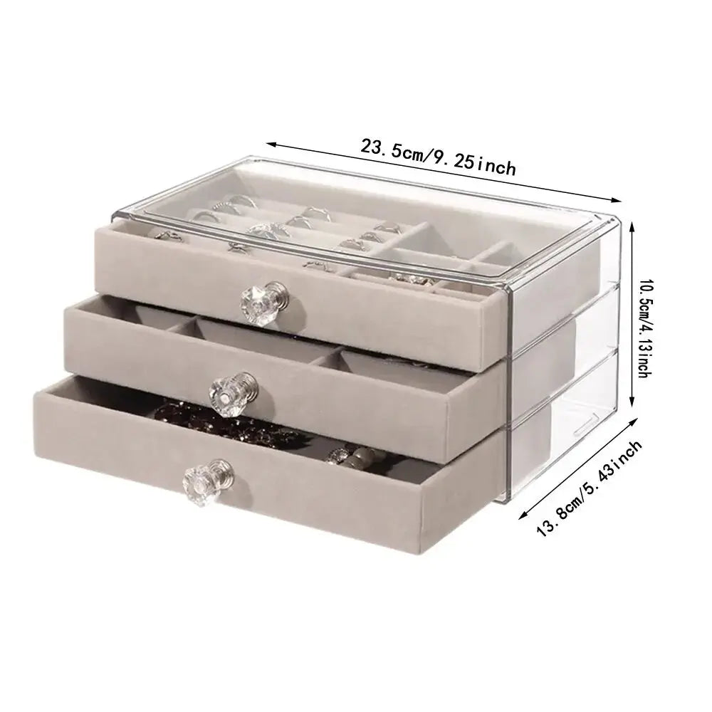 Elegant Three-Layer Flannel Jewelry Box with Drawers - Ideal Storage for Necklaces, Earrings, and Rings LumeaWomen