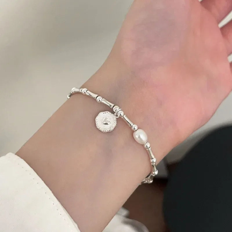 925 Sterling Silver Pearl Bracelet – Elegant Knotted Bead Charm Jewelry for Women LumeaWomen