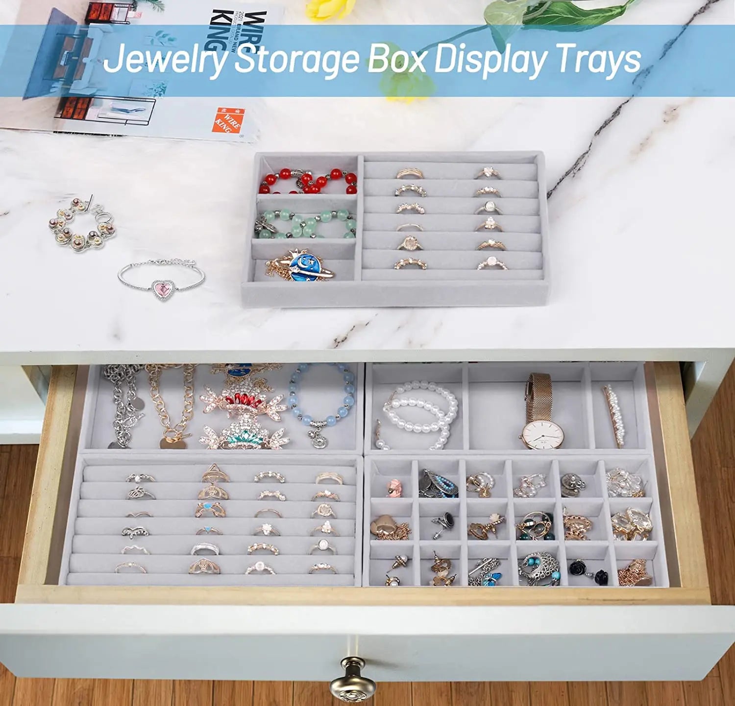 Soft Velvet Stackable Jewelry Tray - Portable Organizer for Rings, Earrings, Necklaces & Bracelets LumeaWomen