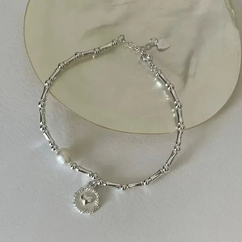 925 Sterling Silver Pearl Bracelet – Elegant Knotted Bead Charm Jewelry for Women LumeaWomen