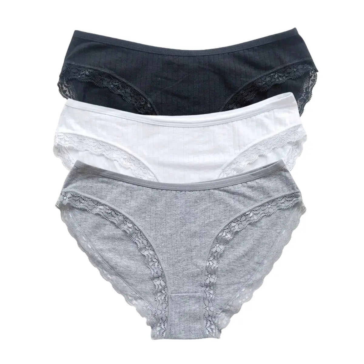 3Pcs/Set Cotton Lace Panties for Women – Soft Solid Color Briefs, M-XL, Underwear LumeaWomen