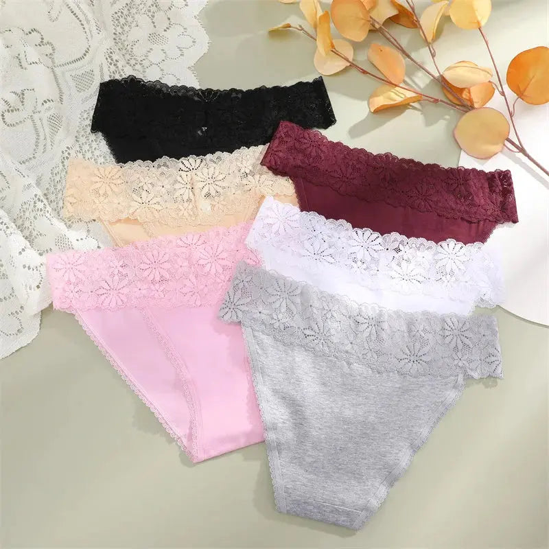 Lace Panties Women Cotton Briefs Female Comfortable Underwear 4PCS/Set Elstice Solid Color Panties Female Low Rise Lingerie LumeaWomen