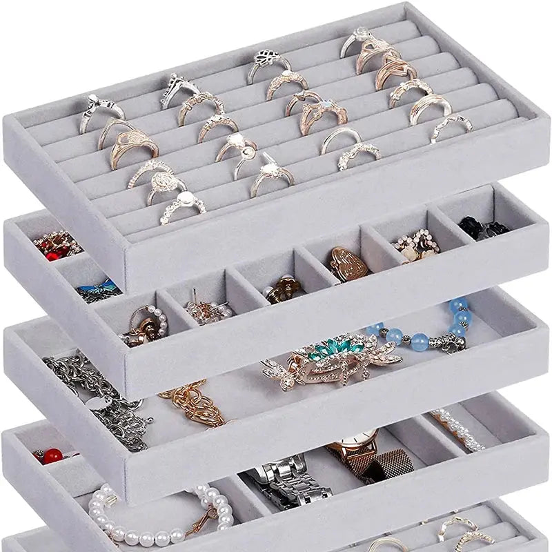 Soft Velvet Stackable Jewelry Tray - Portable Organizer for Rings, Earrings, Necklaces & Bracelets LumeaWomen