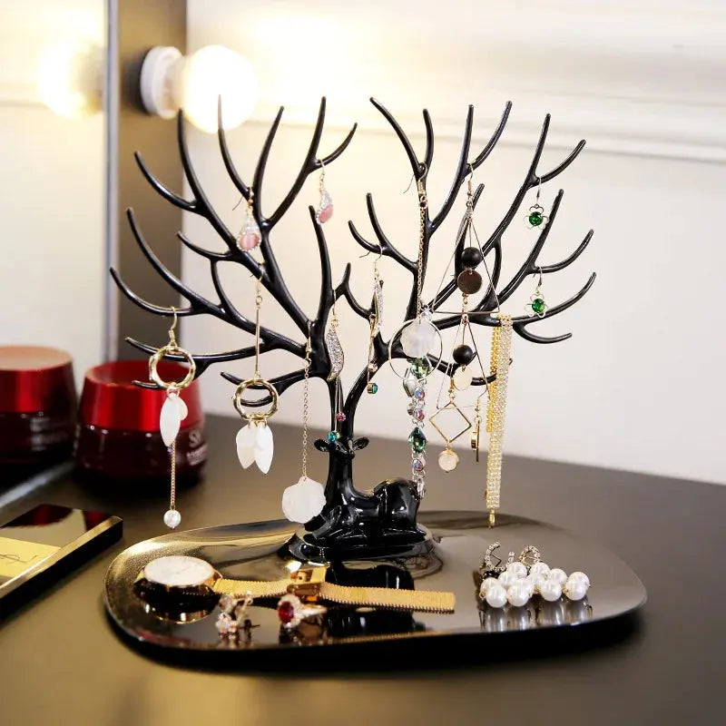 Jewelry Display Stand & Tray – Tree Storage Rack for Earrings, Necklaces, Rings, Makeup Organizer, Desktop Jewelry Box Case LumeaWomen