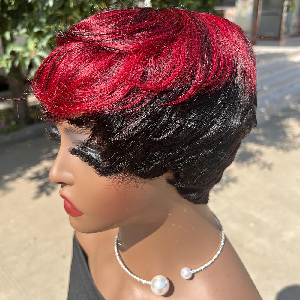 Machine Made Pixie Cut Wig - Human Hair Short Wig with Bangs for Black Women LumeaWomen
