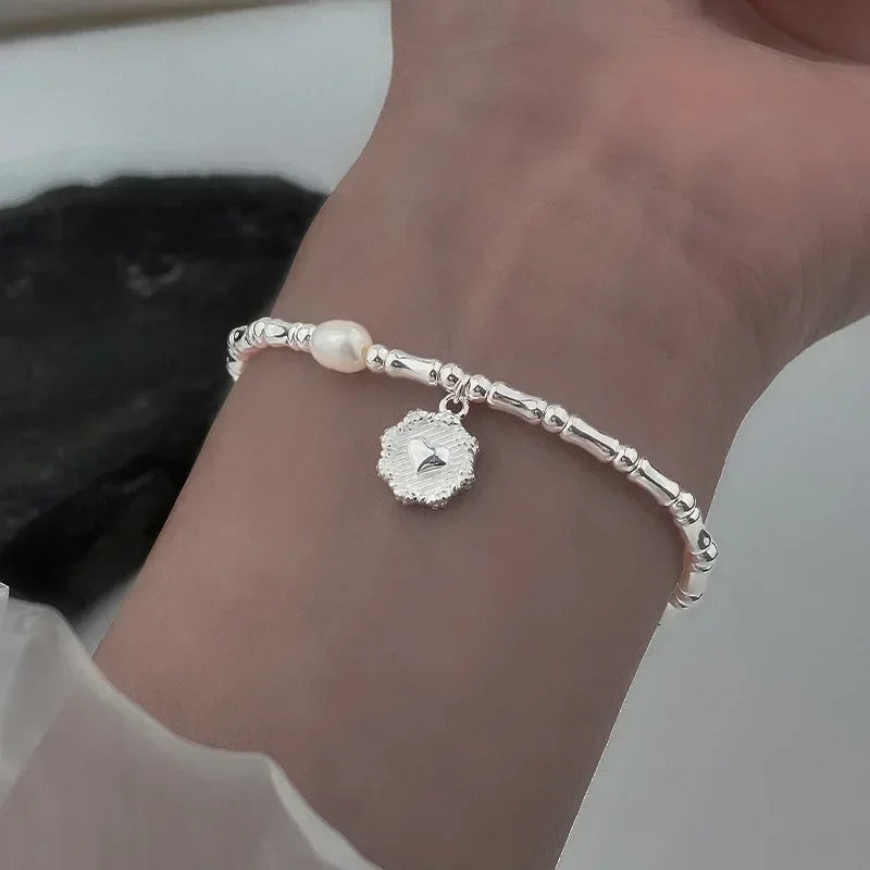 925 Sterling Silver Pearl Bracelet – Elegant Knotted Bead Charm Jewelry for Women LumeaWomen
