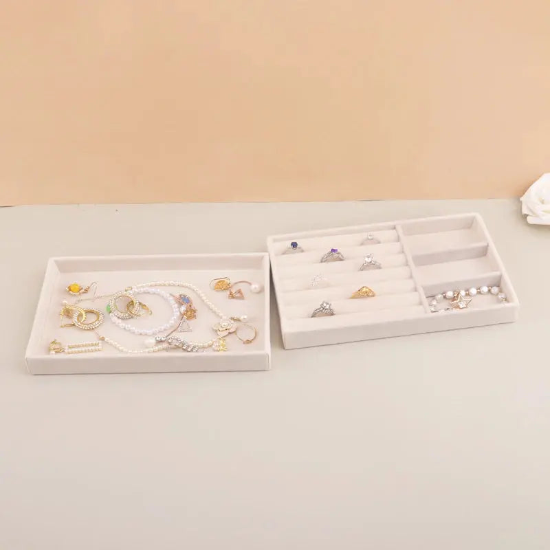 Stackable Velvet Jewelry Tray - Practical Beige Storage Drawer for Rings and Earrings LumeaWomen