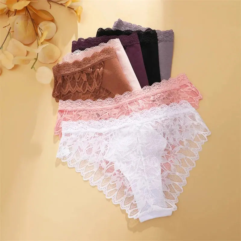 4PCS/Set Floral Lace Panties – Women's Breathable Low Rise Briefs, Soft Solid Color Underwear & Lingerie LumeaWomen