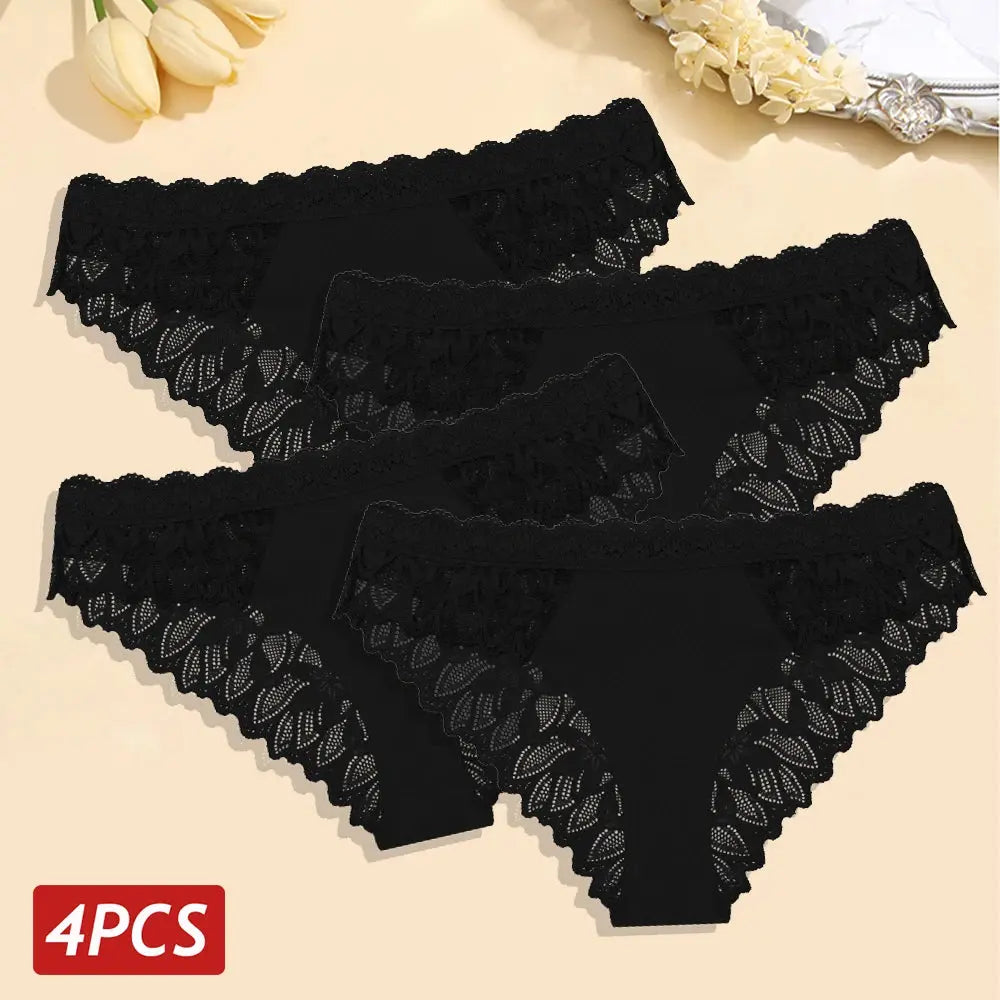 4PCS/Set Floral Lace Panties – Women's Breathable Low Rise Briefs, Soft Solid Color Underwear & Lingerie LumeaWomen