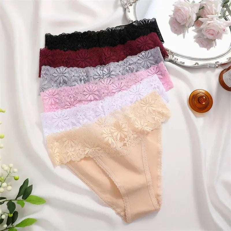 Lace Panties Women Cotton Briefs Female Comfortable Underwear 4PCS/Set Elstice Solid Color Panties Female Low Rise Lingerie LumeaWomen