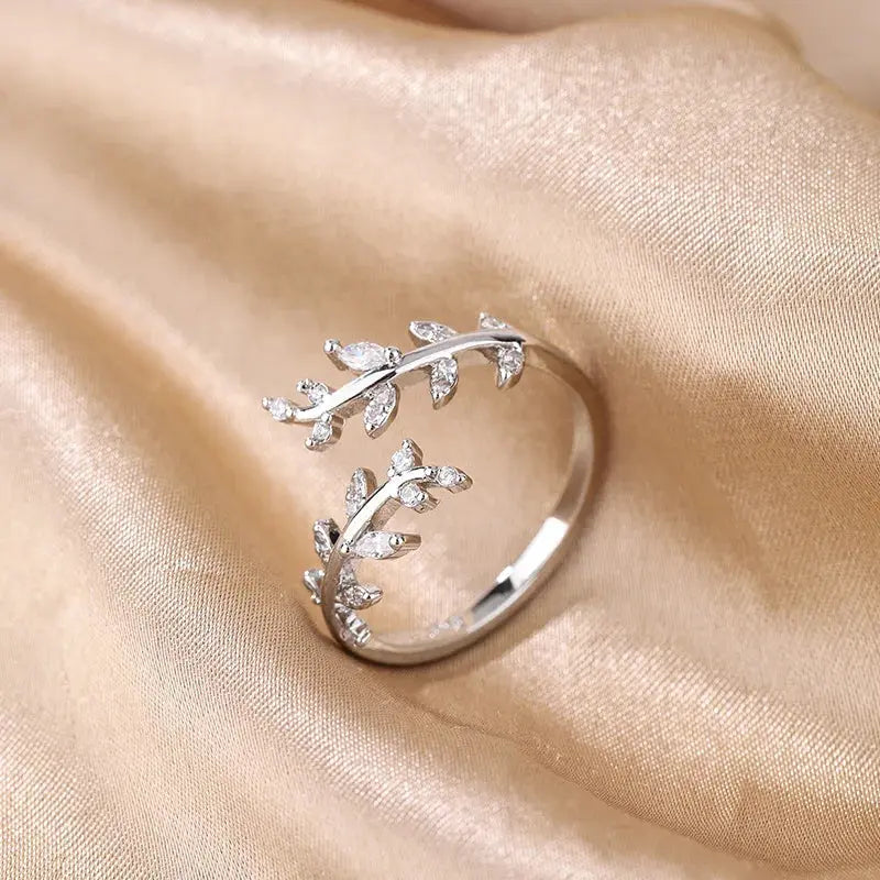 925 Sterling Silver Gold Adjustable Branch Zircon Ring LumeaWomen