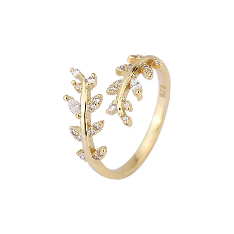 925 Sterling Silver Gold Adjustable Branch Zircon Ring LumeaWomen