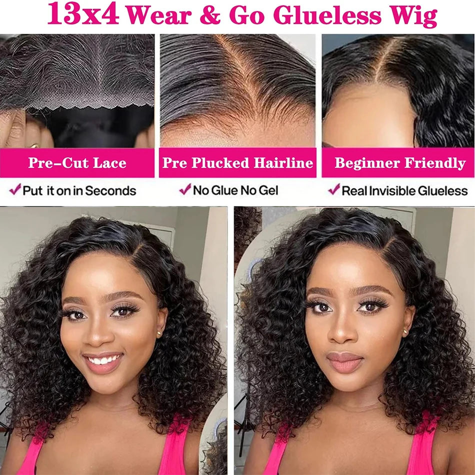 Glueless Deep Curly Bob Wig - 13x4 Brazilian Water Wave Lace Frontal Human Hair Wig for Women LumeaWomen