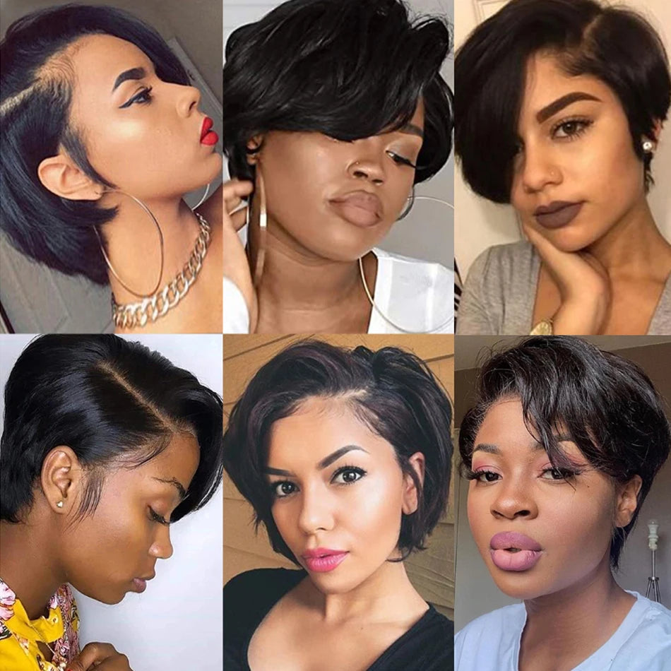 Transparent Pixie Cut Wig - Brazilian Straight Short Bob Human Hair Wig with 13x2 Lace for Women LumeaWomen