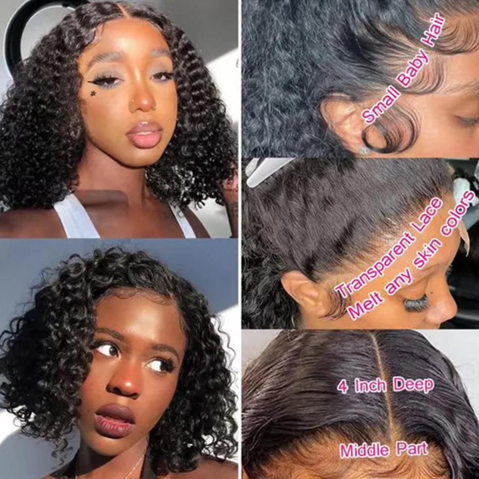 Wear and Go Glueless Kinky Curly Bob Wig - 13x4 Lace Frontal Human Hair Remy Jerry Curl for Women LumeaWomen
