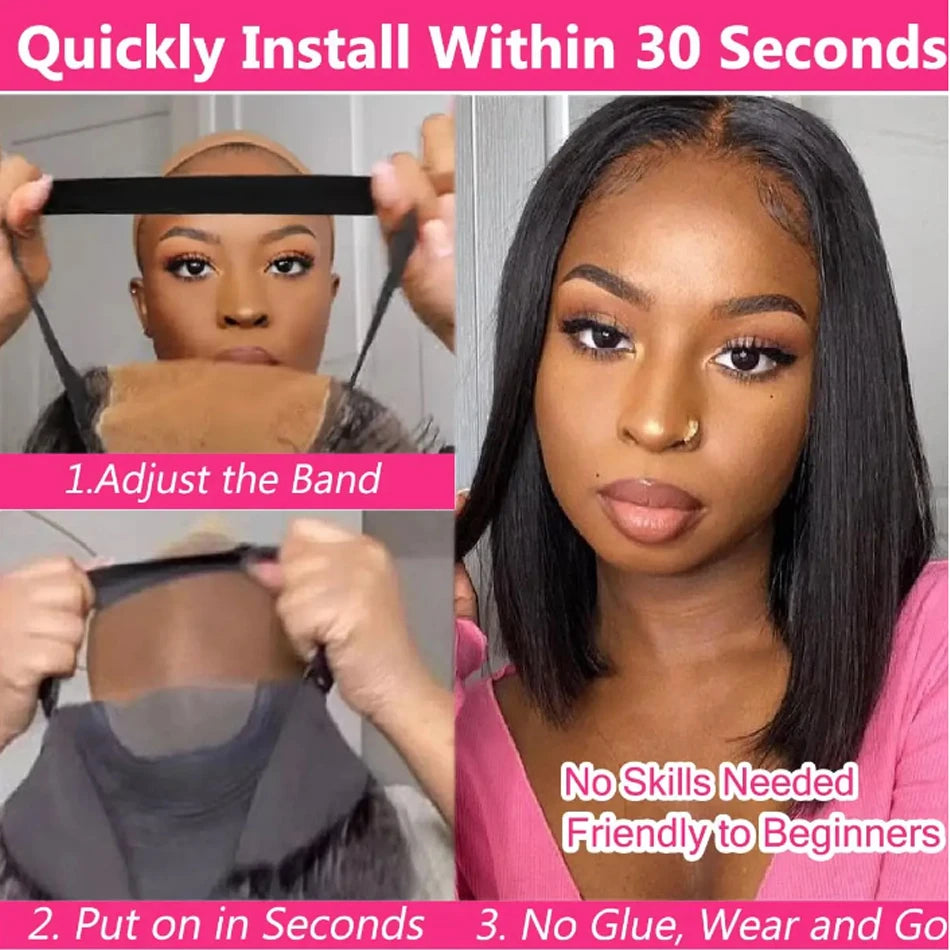 Wear and Go Glueless Bob Wig - Human Hair Straight Pre-Cut Lace Frontal Air Wig for Women LumeaWomen