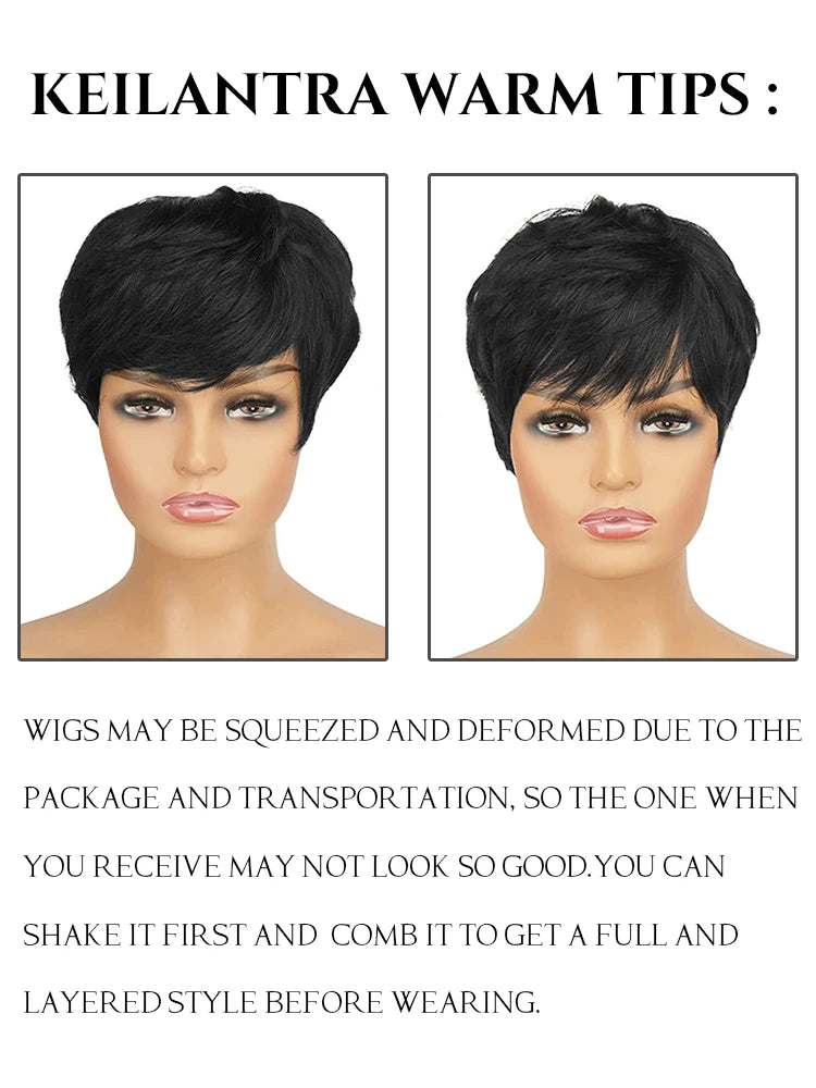 Machine Made Pixie Cut Wig - Human Hair Short Wig with Bangs for Black Women LumeaWomen