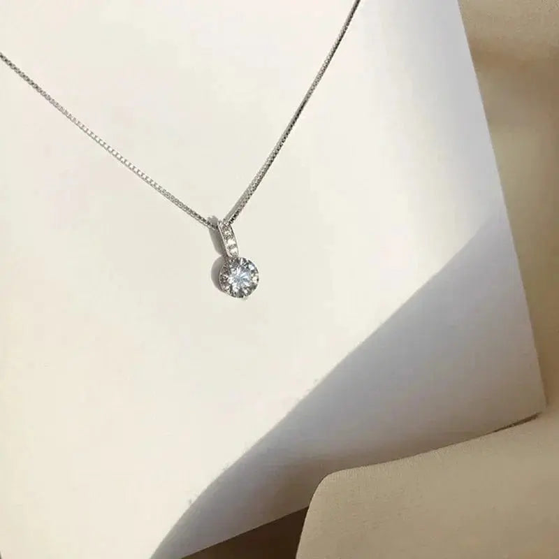 Minimalist 925 Sterling Silver Round Zircon Pendant Necklace LumeaWomen