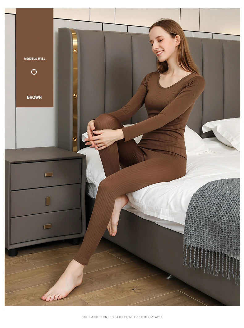 Women's Seamless Thermal Underwear Set - Winter Long Sleeve Top & Pants, Thick Sleepwear LumeaWomen