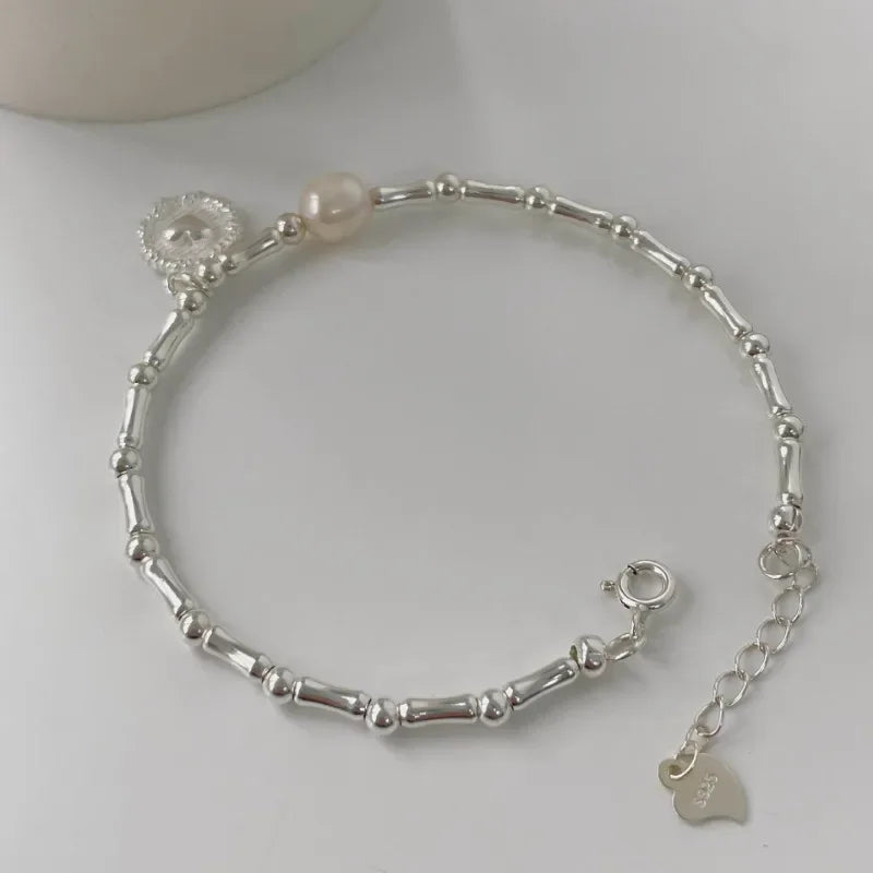 925 Sterling Silver Pearl Bracelet – Elegant Knotted Bead Charm Jewelry for Women LumeaWomen