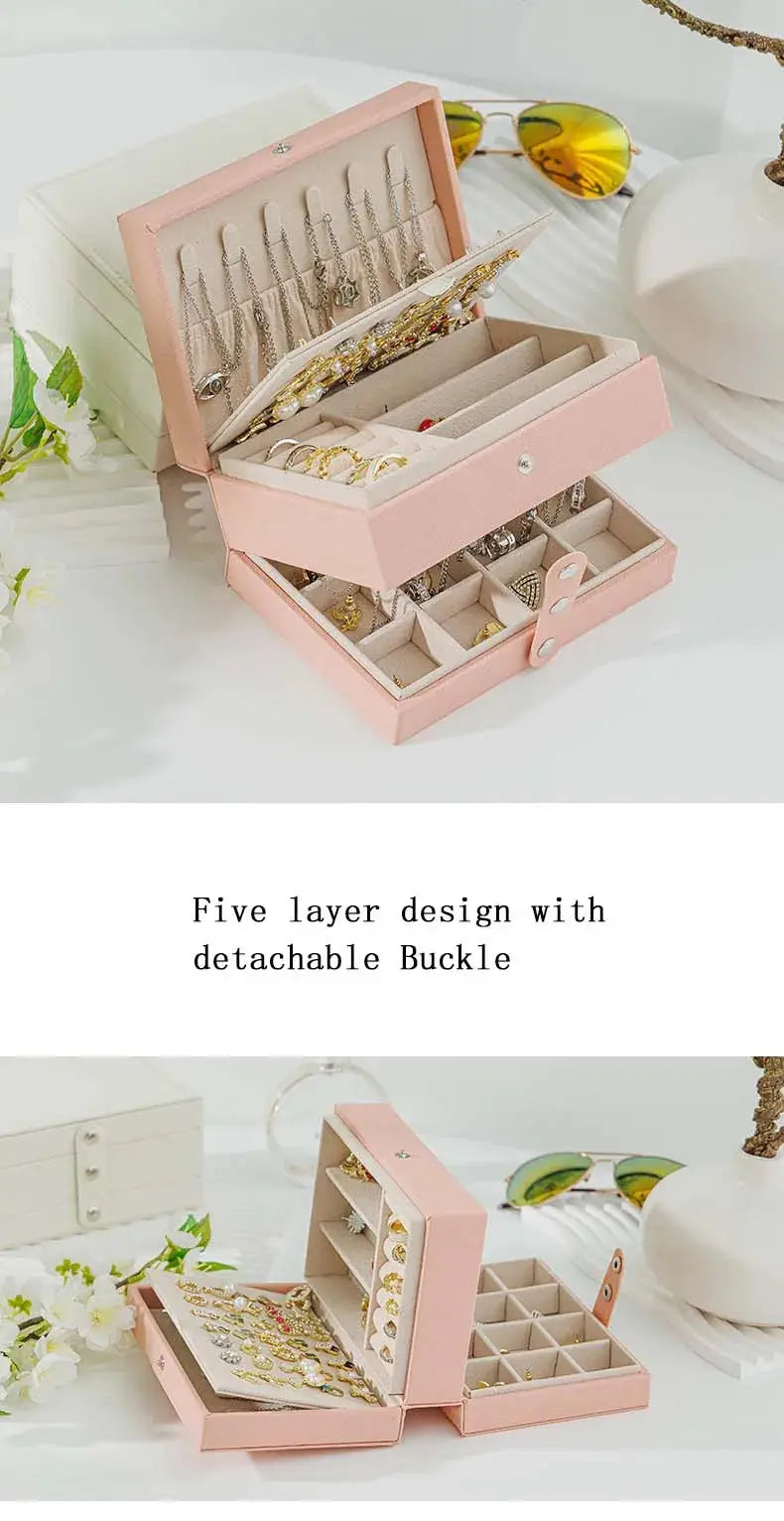 Large Capacity PU Leather Jewelry Storage Box - Portable Travel Organizer for Necklaces, Earrings, Rings & More, Dustproof LumeaWomen