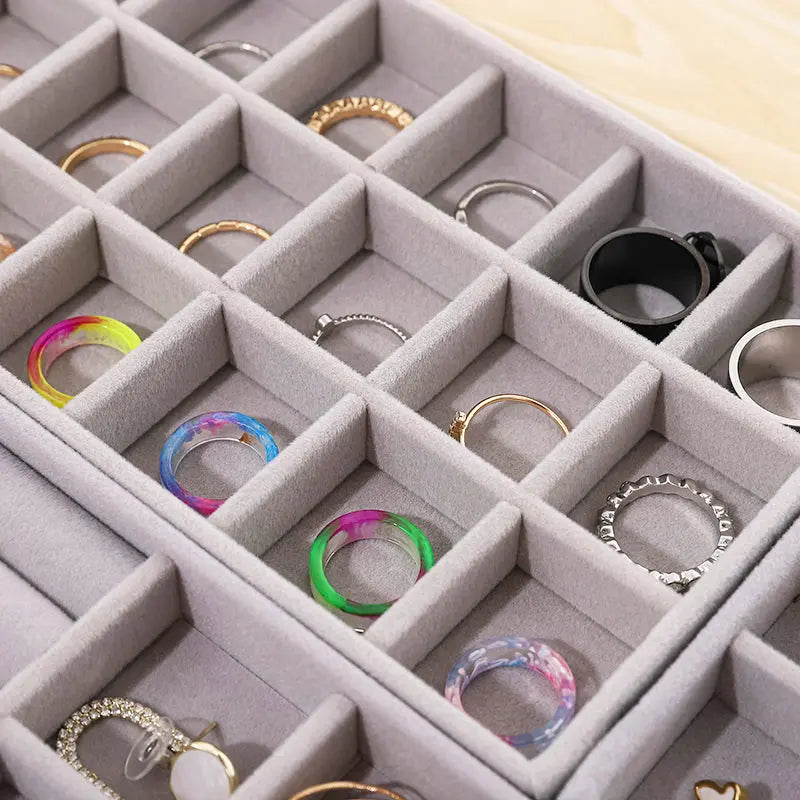 Soft Velvet Stackable Jewelry Tray - Portable Organizer for Rings, Earrings, Necklaces & Bracelets LumeaWomen