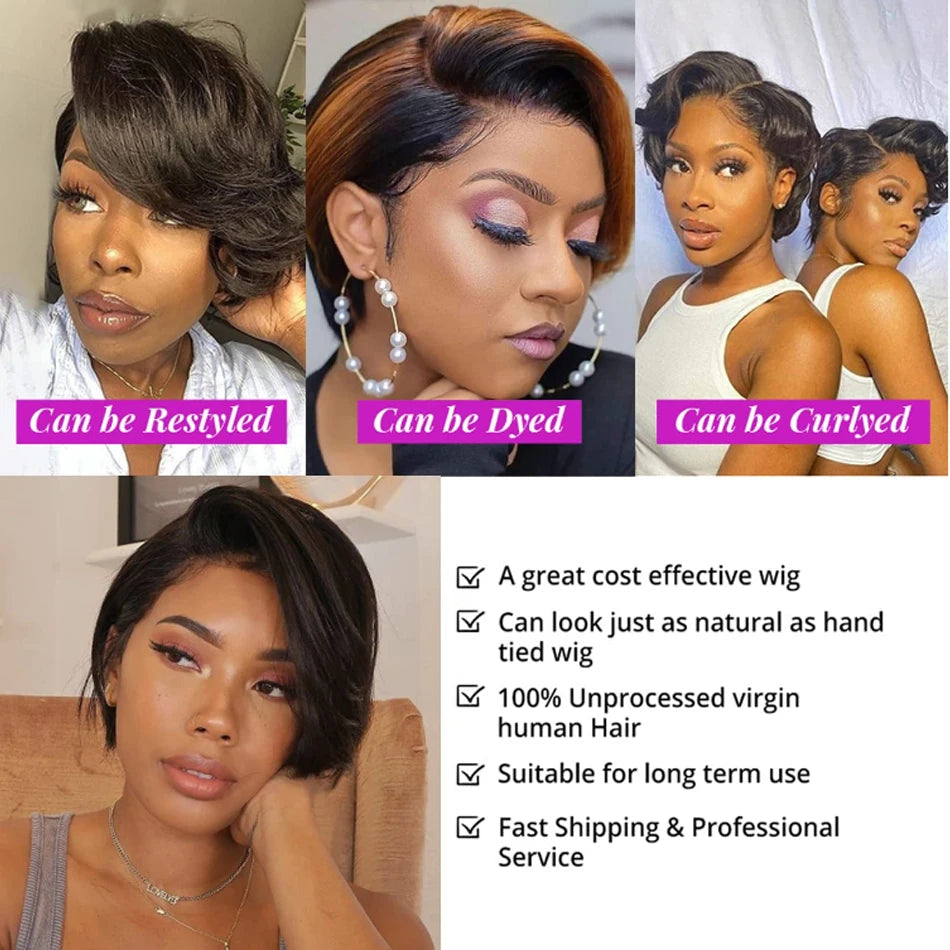 Transparent Pixie Cut Wig - Brazilian Straight Short Bob Human Hair Wig with 13x2 Lace for Women LumeaWomen