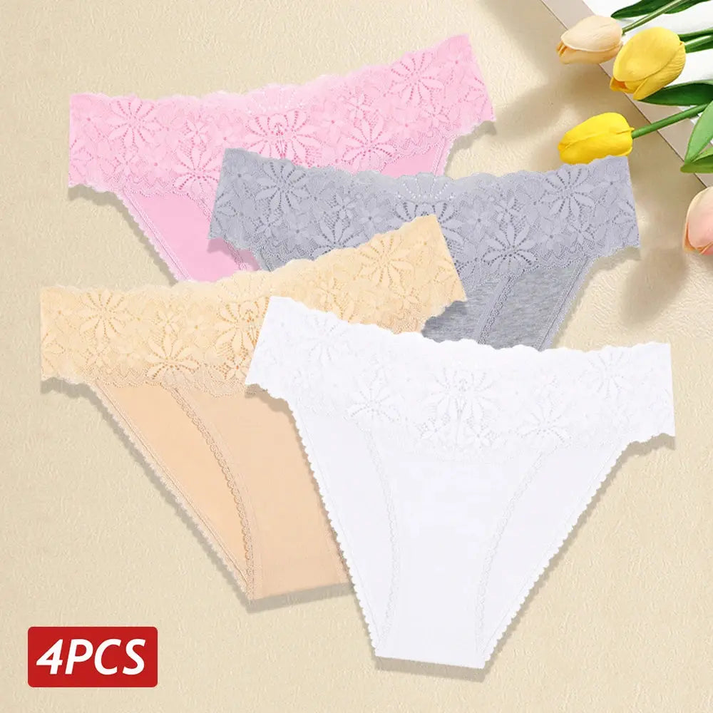 Lace Panties Women Cotton Briefs Female Comfortable Underwear 4PCS/Set Elstice Solid Color Panties Female Low Rise Lingerie LumeaWomen