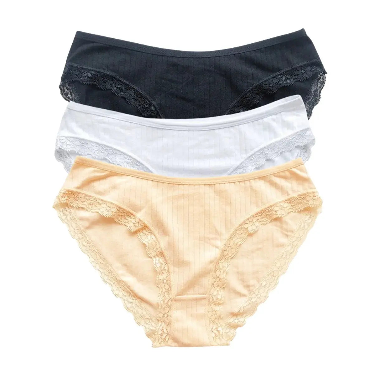 3Pcs/Set Cotton Lace Panties for Women – Soft Solid Color Briefs, M-XL, Underwear LumeaWomen