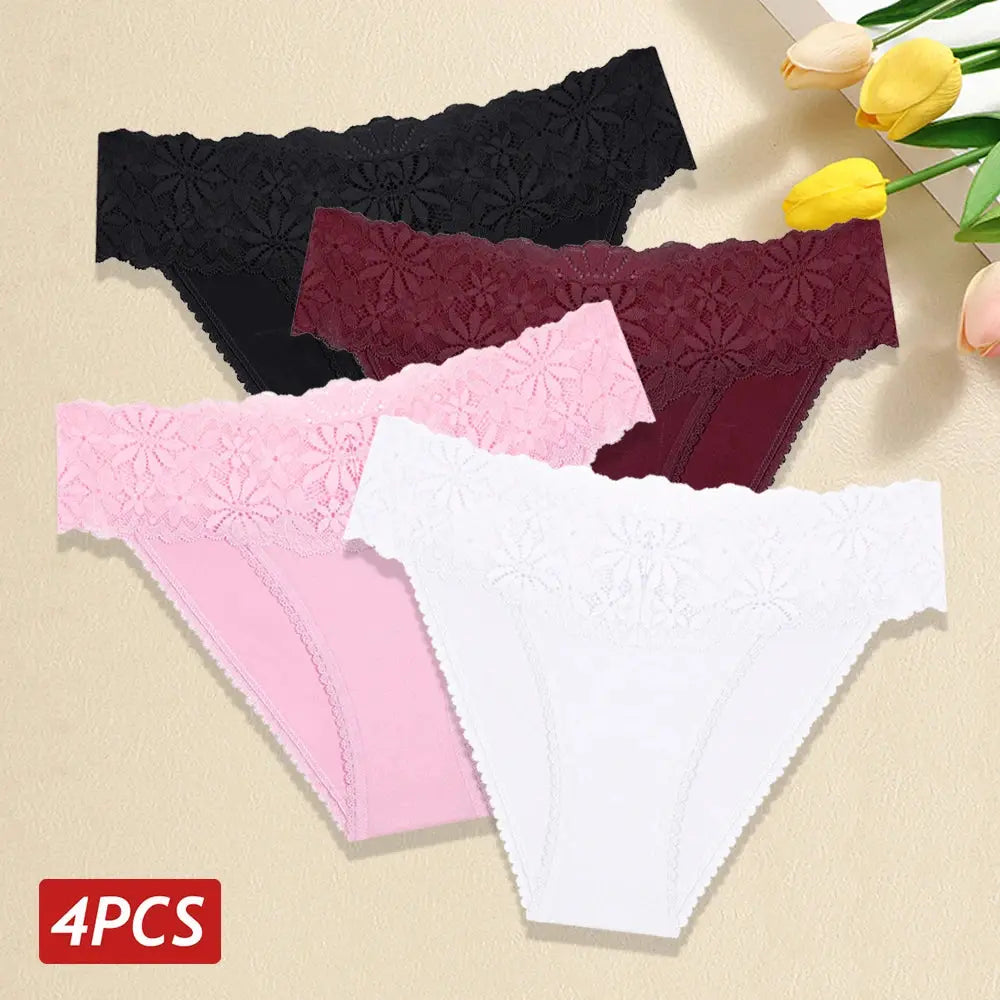 Lace Panties Women Cotton Briefs Female Comfortable Underwear 4PCS/Set Elstice Solid Color Panties Female Low Rise Lingerie LumeaWomen