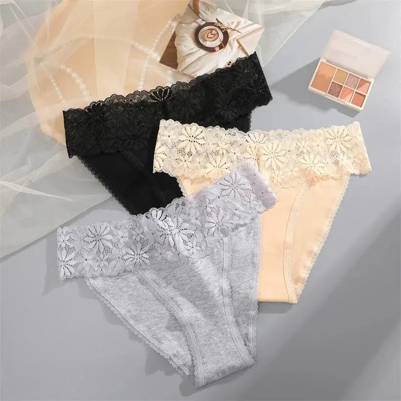 Lace Panties Women Cotton Briefs Female Comfortable Underwear 4PCS/Set Elstice Solid Color Panties Female Low Rise Lingerie LumeaWomen